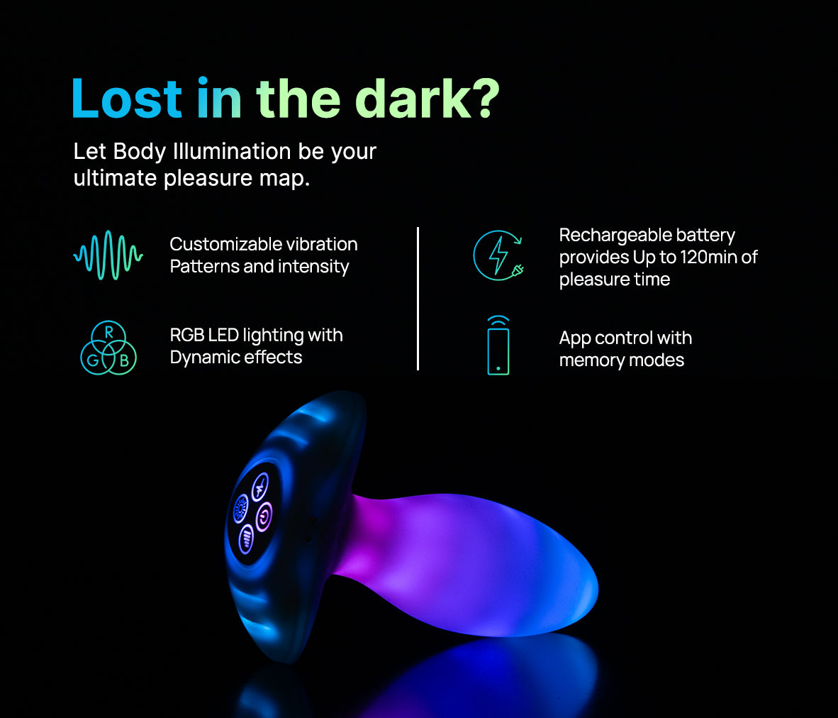 Анальна вібропробка з RGB-підсвічуванням та додатком, біла, 10,2 × 3,2 см Illumination The Plug