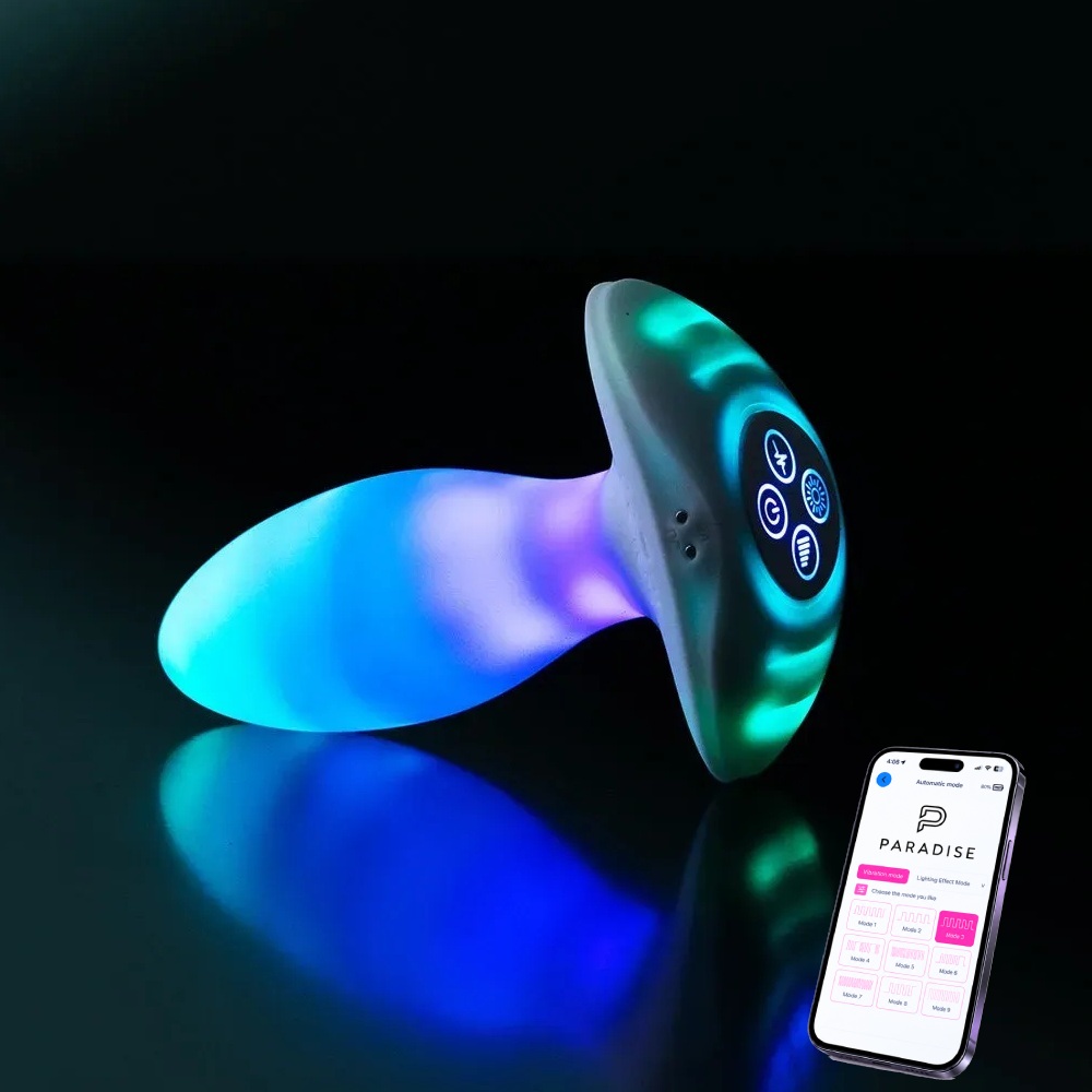 Анальна вібропробка з RGB-підсвічуванням та додатком, біла, 10,2 × 3,2 см Illumination The Plug