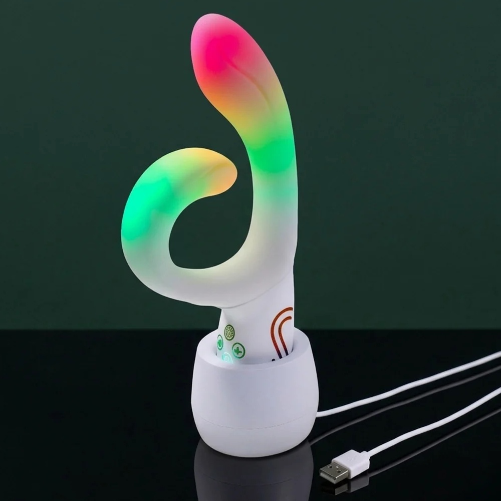 Вібратор-кролик із RGB-підсвічуванням та додатком, білий, 21,6 см × 3,8 см Paradise Illumination The Rabbit