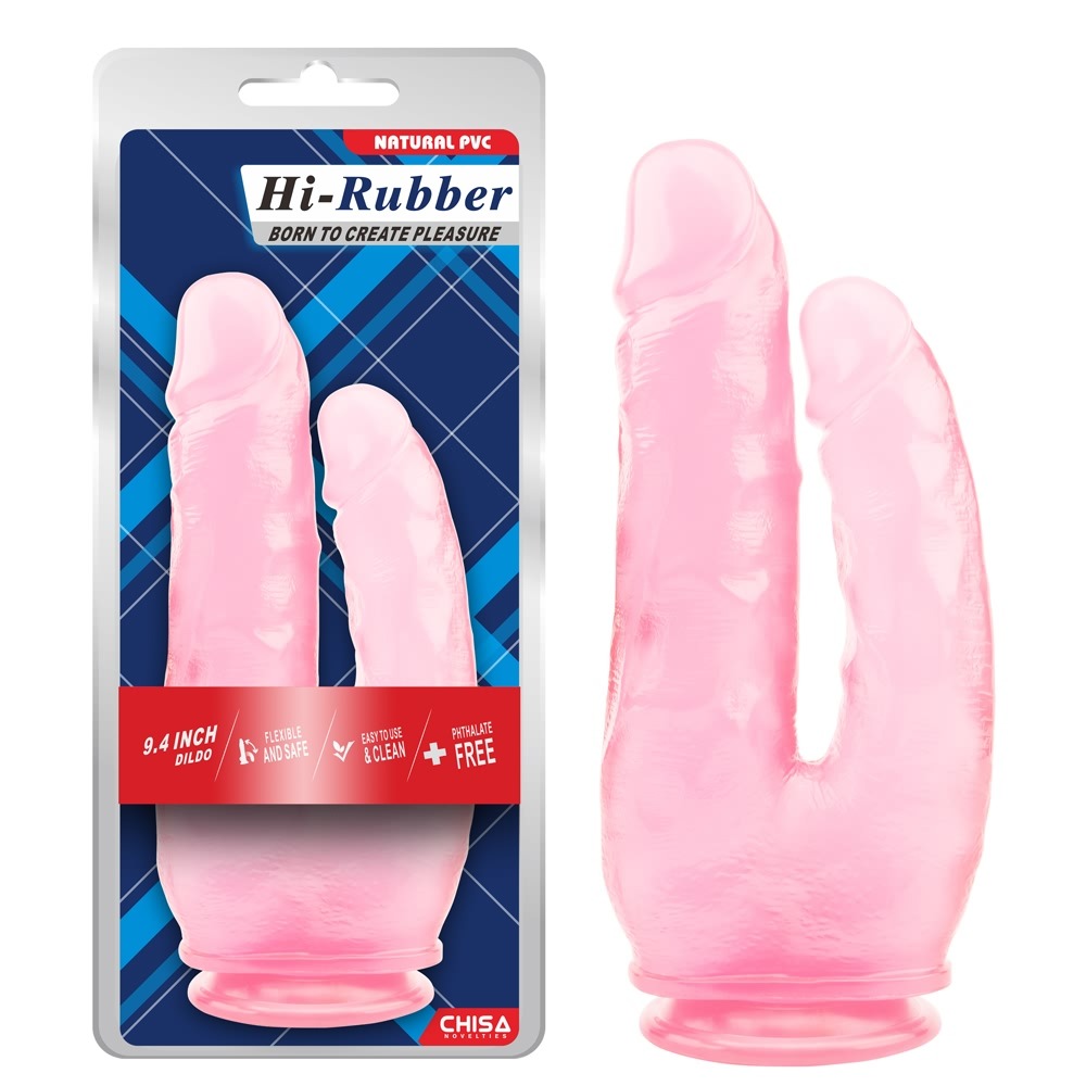 Фаллоимитатор двойной на присоске прозрачный Chisa Hi-Rubber 9.4, розовый