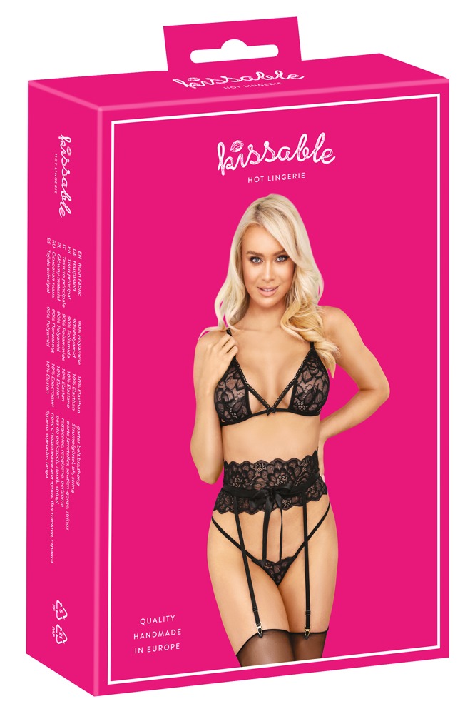 Комплект білизни Suspender Set black S/M