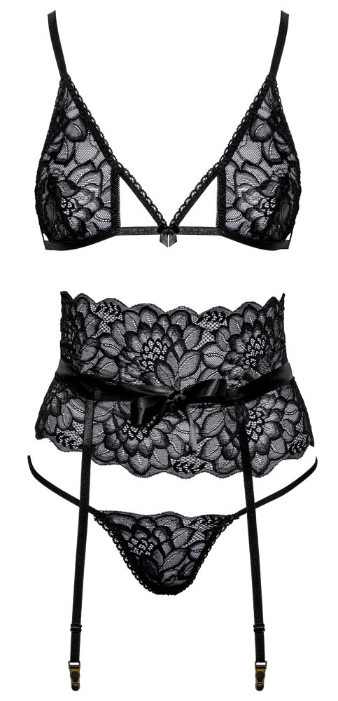 Комплект білизни Suspender Set black S/M