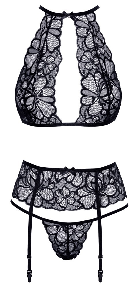 Комплект білизни з ніжного мережива квіткового Kissable Bra Set Lace чорний, S/M