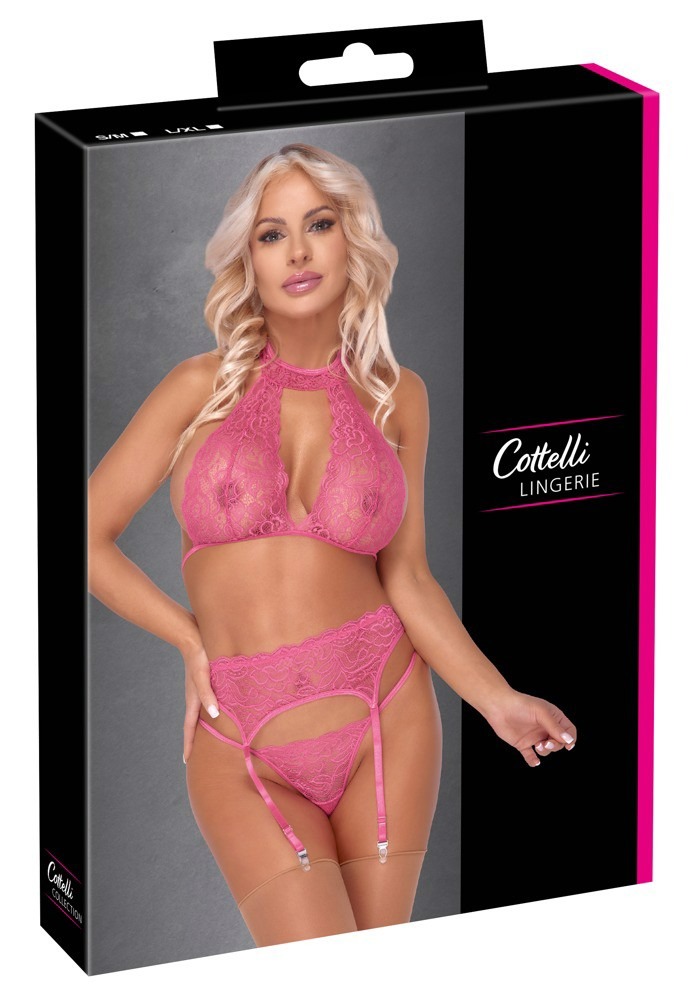 Комплект білизни мереживної Cottelli, рожевий, 3 предмети, розмір S/M