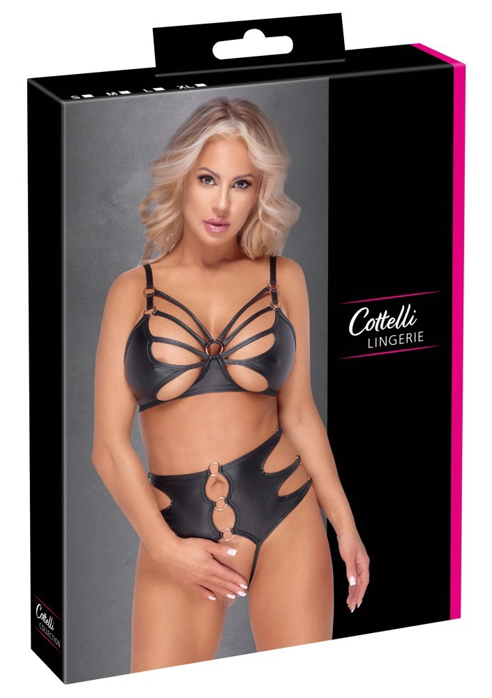 Комплект білизни з відкритим доступом Cottelli, чорний, 2 предмети, розмір S