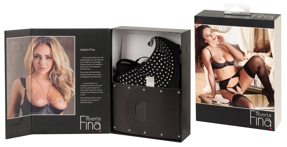 Комплект білизни Abierta Fina Rhinestone ліф з камінням та трусики з відкритим доступом, чорний, 75B/S