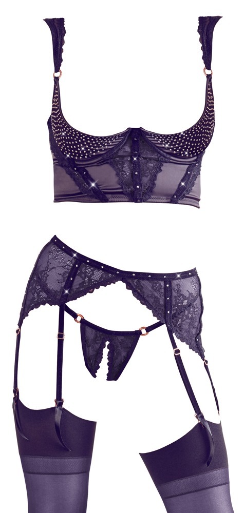Комплект белья из трех предметов из кружева и бархата Shelf Bra Set 85B/LShelf Bra Set 80B/M