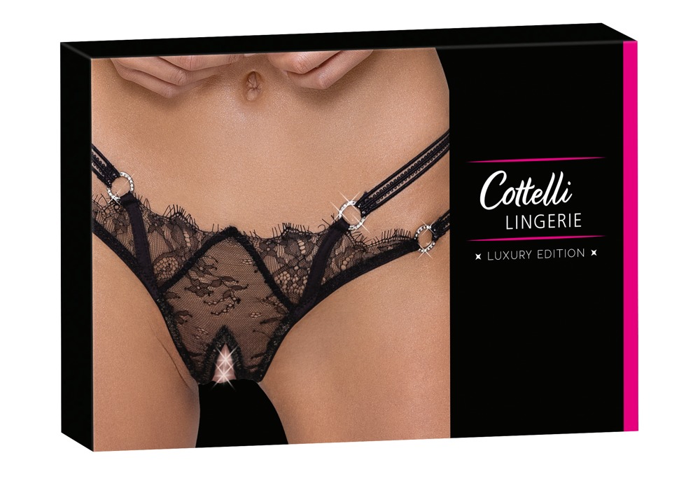 Стринги кружевные Cottelli Collection с открытым доступом, черные, S/M