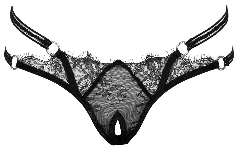 Стринги кружевные Cottelli Collection с открытым доступом, черные, S/M