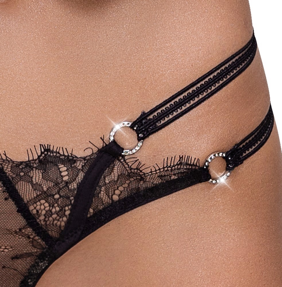 Стринги кружевные Cottelli Collection с открытым доступом, черные, S/M