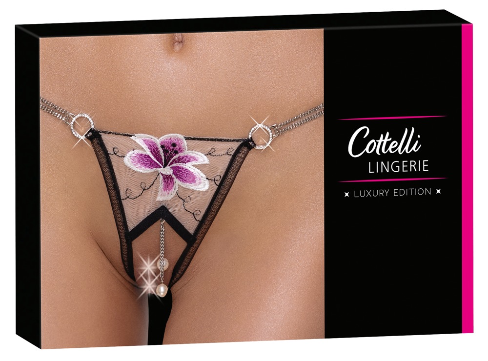 Стринги с цветочной вышивкой и открытым доступом Cottelli String Flower, S/M