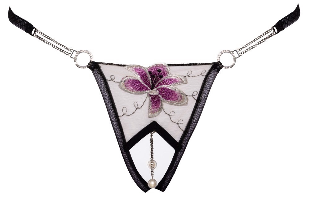 Стринги с цветочной вышивкой и открытым доступом Cottelli String Flower, S/M