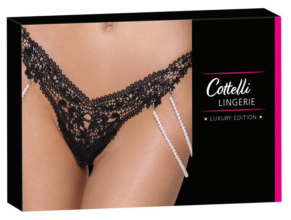 Стринги Cottelli Collection з перлинними ланцюжками з боків, чорні, S/M