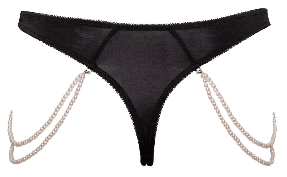 Стринги Cottelli Collection з перлинними ланцюжками з боків, чорні, S/M