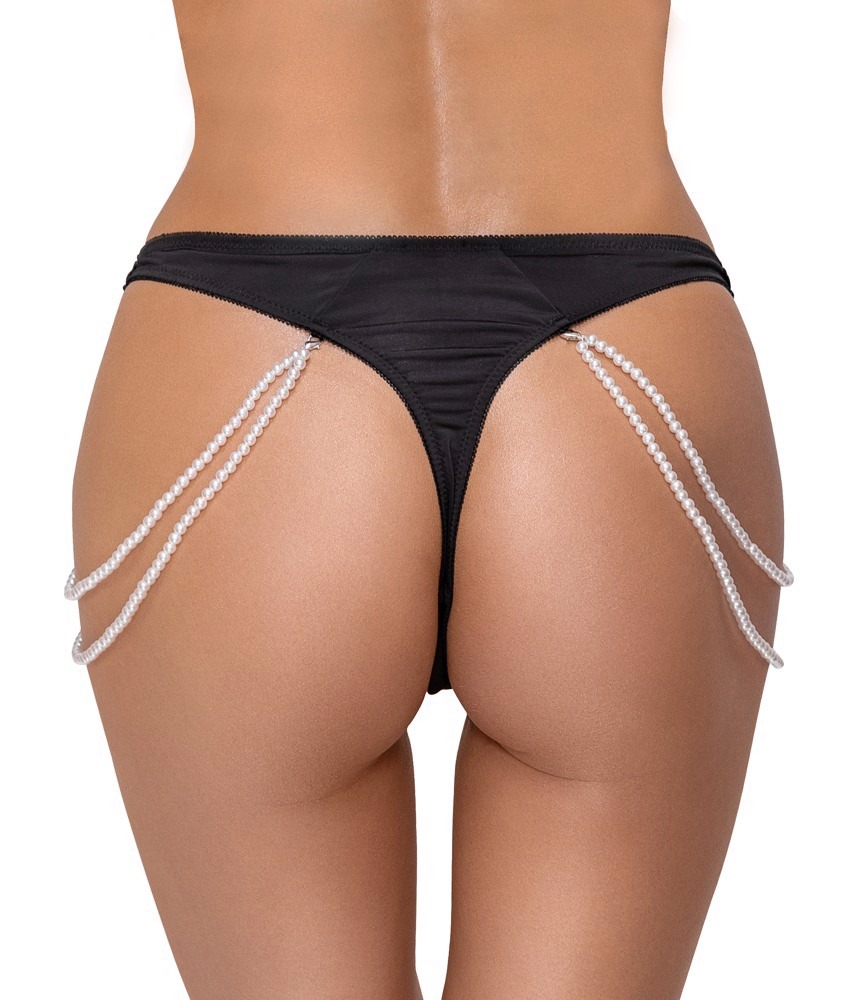 Стринги Cottelli Collection з перлинними ланцюжками з боків, чорні, S/M