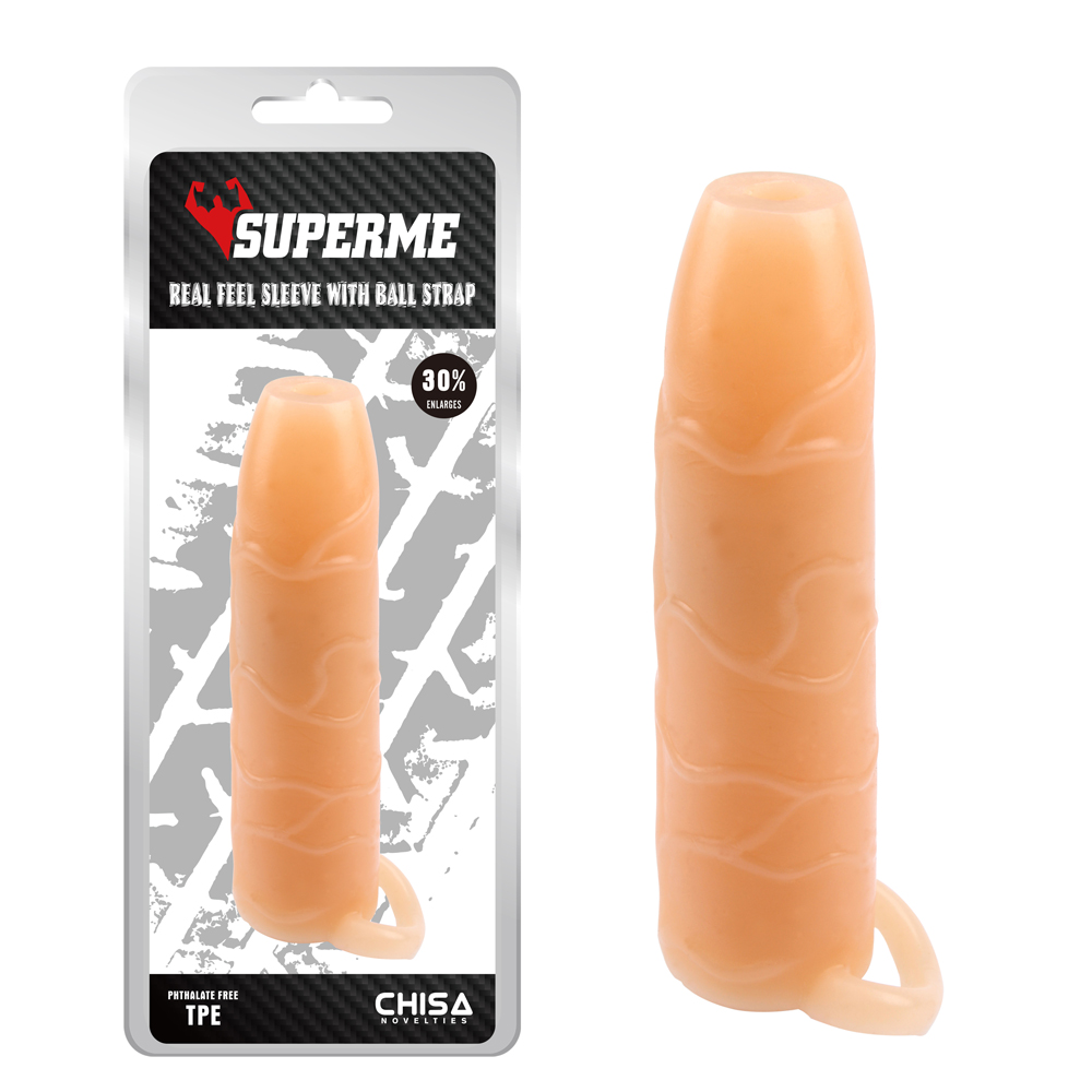 Реалистичная насадка на член Chisa Superme Real Feel с кольцом на мошонку, бежевая