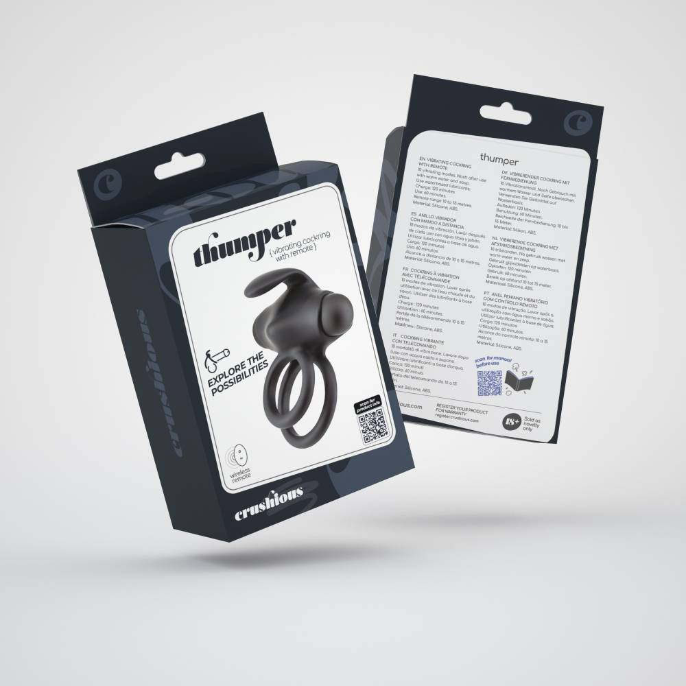 Вібро-ерекційне кільце з дистанційним пультом Crushious Thumper чорне, 8.5 см
