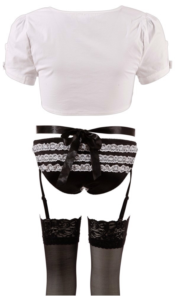 Костюм покоївки Cottelli Collection Maid Set, 6 предметів, чорно-білий, S