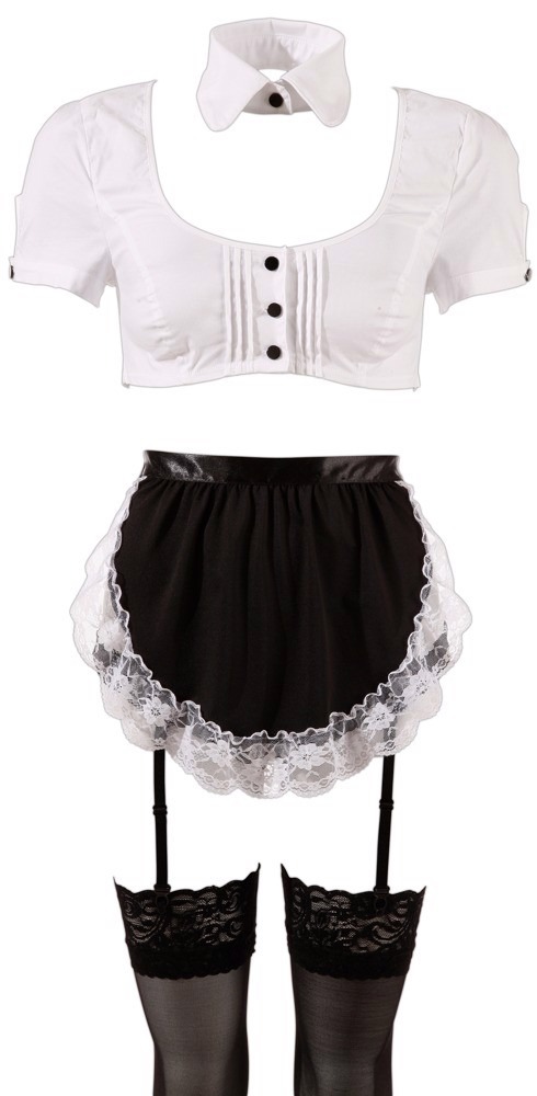 Костюм покоївки Cottelli Collection Maid Set, 6 предметів, чорно-білий, S