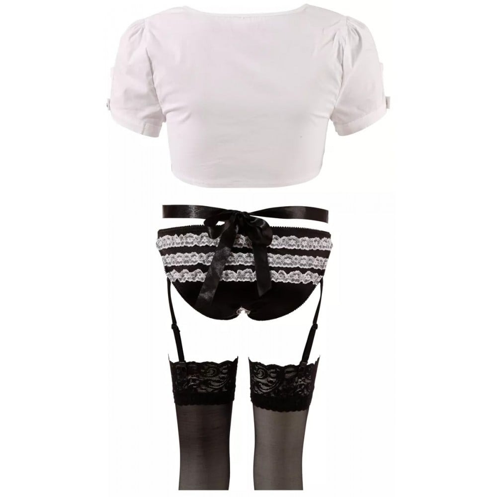Костюм покоївки Cottelli Collection Maid Set, 6 предметів, чорно-білий, M