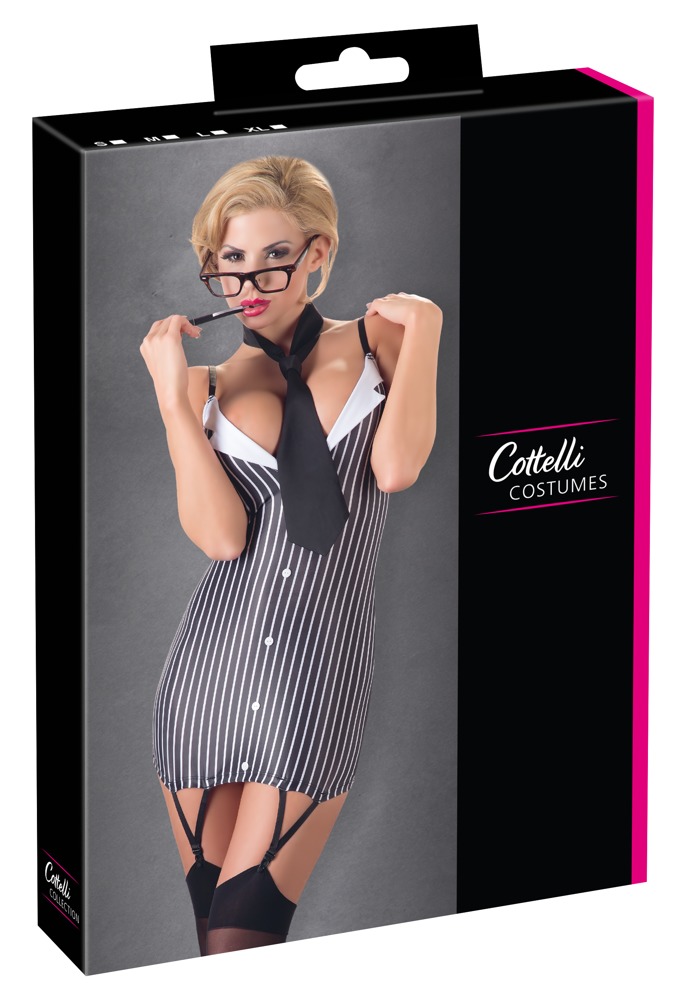 Костюм секретарки у смужку Cottelli Collection з 2 предметів, чорно-білий, S