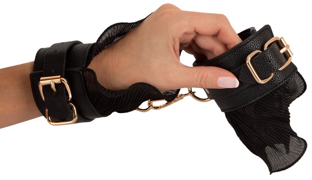 БДСМ-набір Bad Kitty Bondage Set нашийник з повідцем та наручники, чорно-золотий