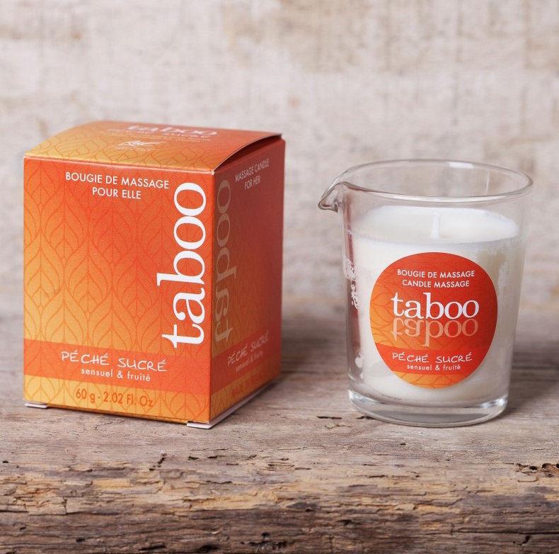 Масажна свічка для неї Ruf Taboo Peche Sucre з ароматом нектарину, 60 гр