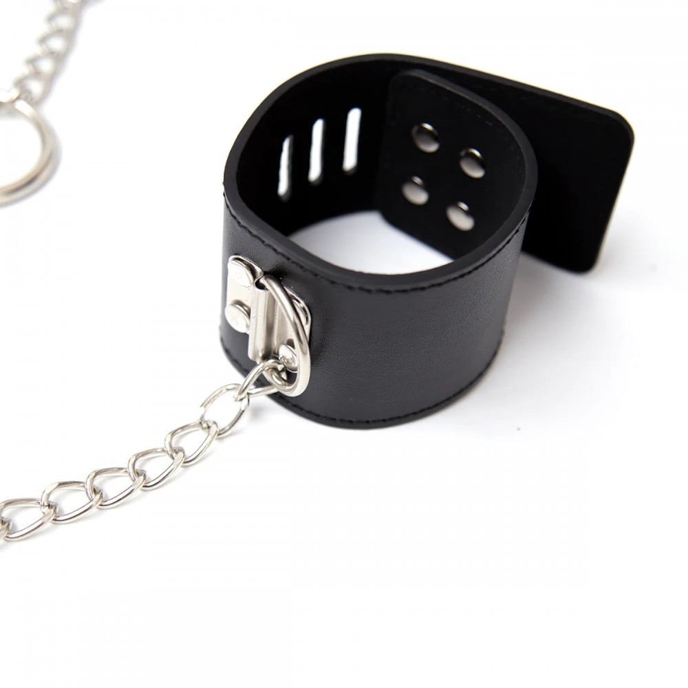Система фіксації DS Fetish Neck collar and hogtie restraints with chain чорна