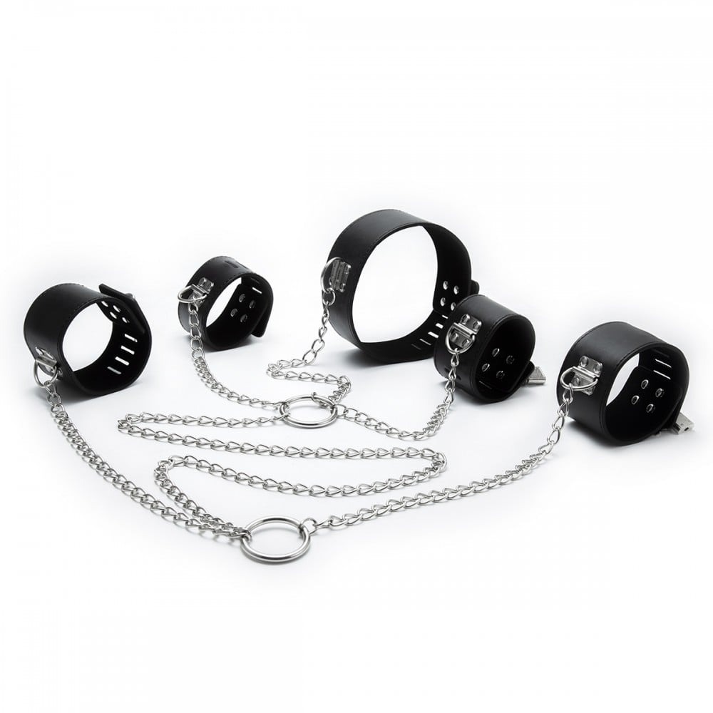 Система фіксації DS Fetish Neck collar and hogtie restraints with chain чорна