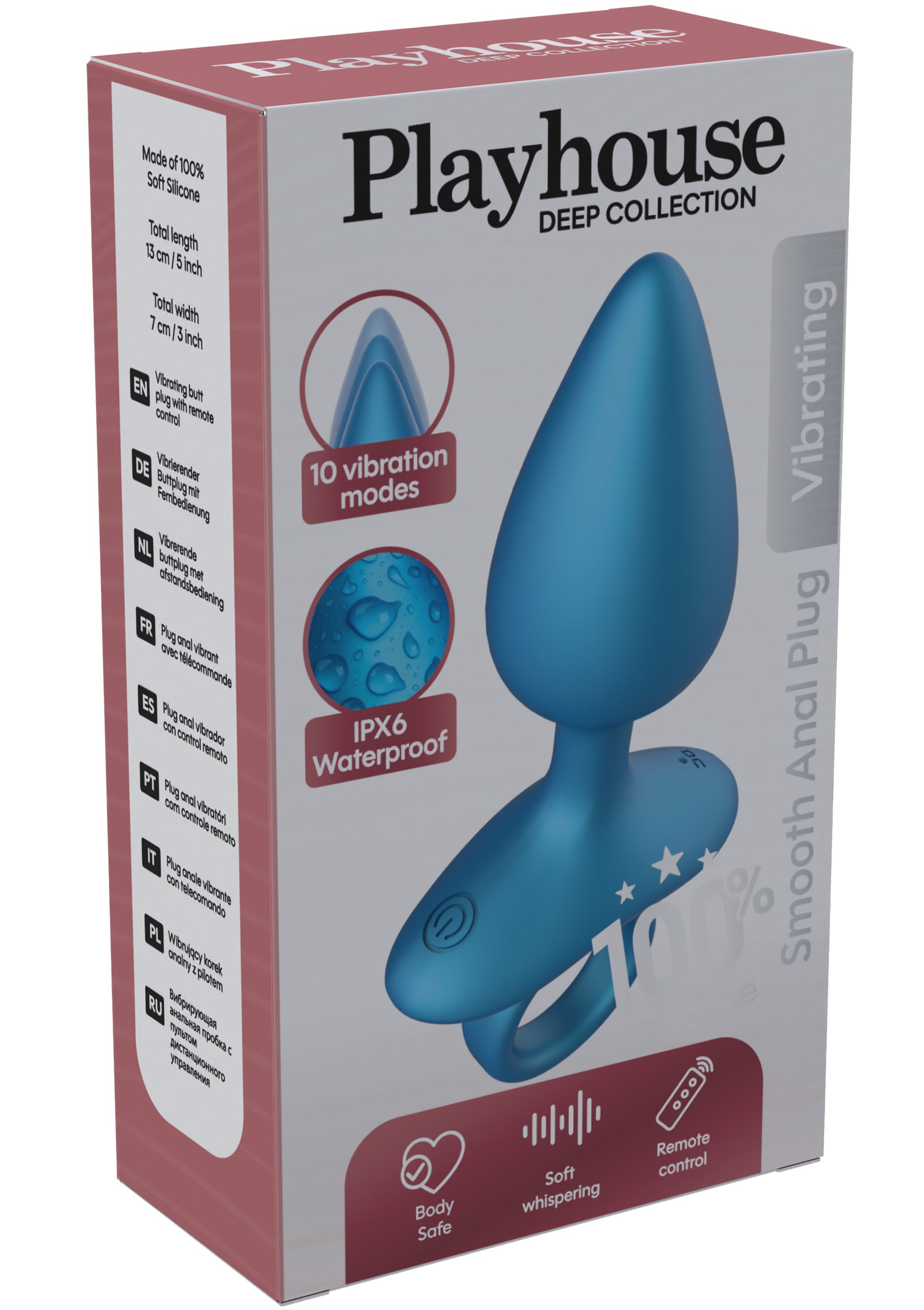 Анальная пробка с вибрацией и пультом Playhouse Smooth Anal Plug, синяя, 13 × 4,5 см