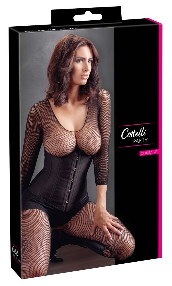 Корсет з відкритим бюстом, L, Cottelli Collection Party Corset Open Cup на талію, чорний