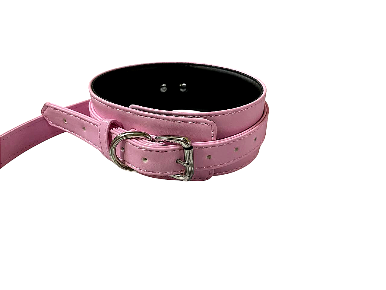 Нашийник з повідцем DS Fetish Collar і сріблястою фурнітурою, рожевий