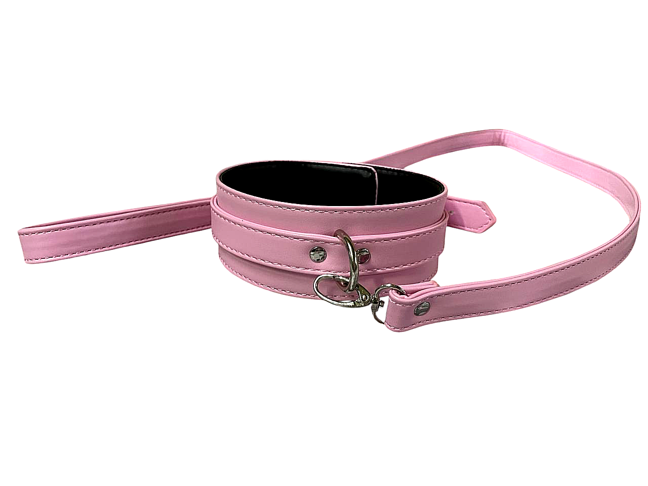 Нашийник з повідцем DS Fetish Collar і сріблястою фурнітурою, рожевий