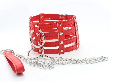Нашийник з поводком-ланцюжком DS Fetish Collar with chain leash red