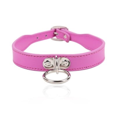 Ошейник с кольцом DS Fetish Collar, кожзам, розовый