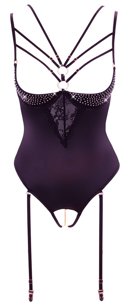 Боді з відкритими грудьми Abierta Fina Body Rhinestone декороване стразами, чорне, 75B/S