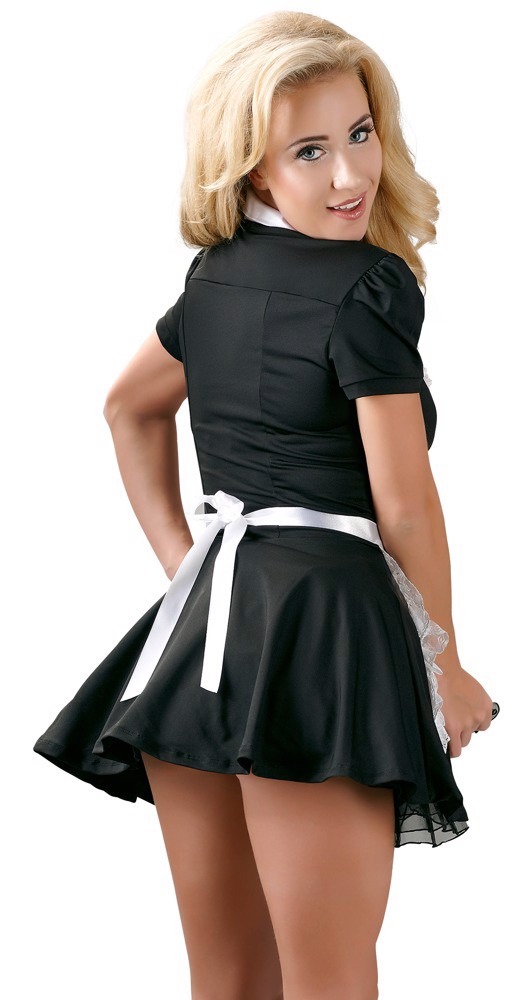 Костюм покоївки Cottelli Collection Waitress Set з коміром і мереживним фартухом, чорно-білий, S