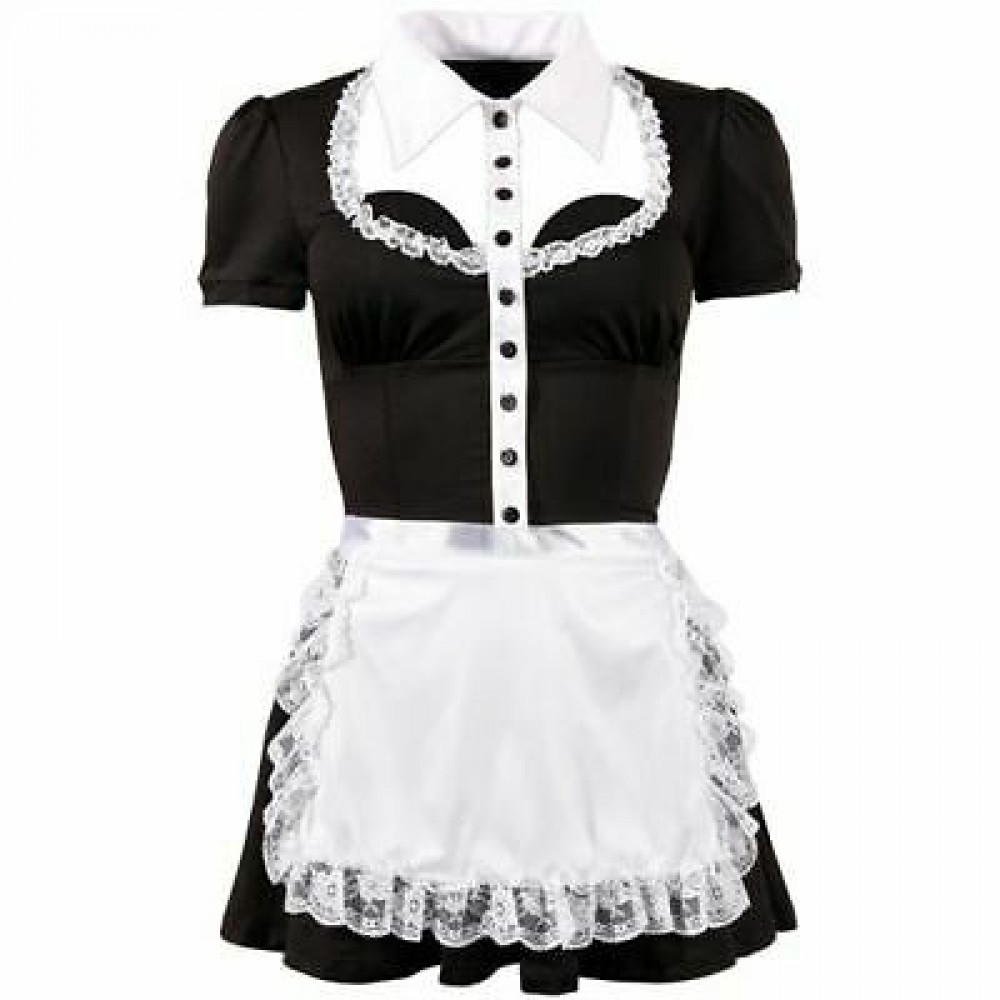 Костюм покоївки Cottelli Collection Waitress Set з коміром і мереживним фартухом, чорно-білий, S