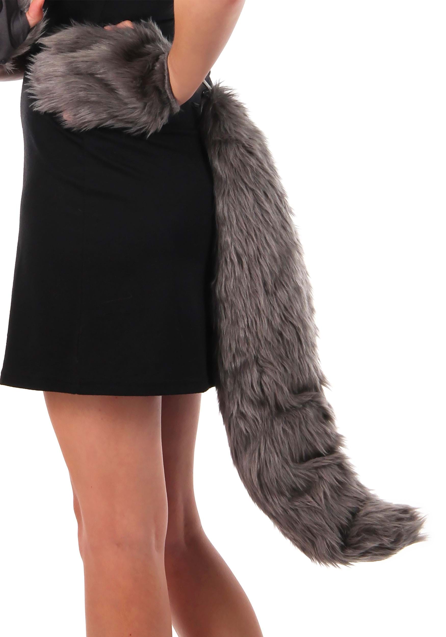Анальна пробка з хвостом Anal plug faux fur fox tail light grey polyeste