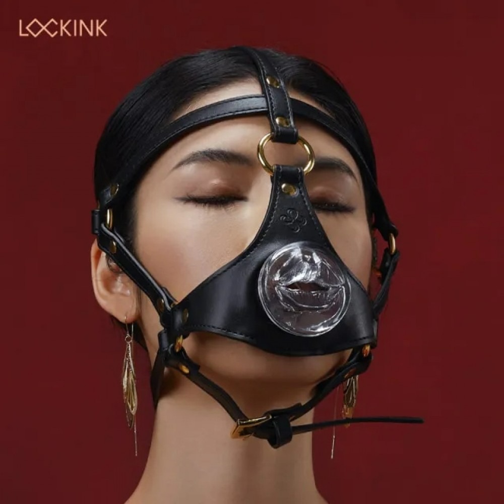 Маска на голову с поводком и ошейником LOCKINK Blowjob Head Harness Muzzle for Puppy Play для минета