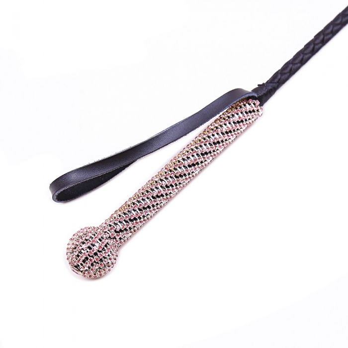 Батіг з діамантами натуральна шкіра DS Fetish Whip diamond pink