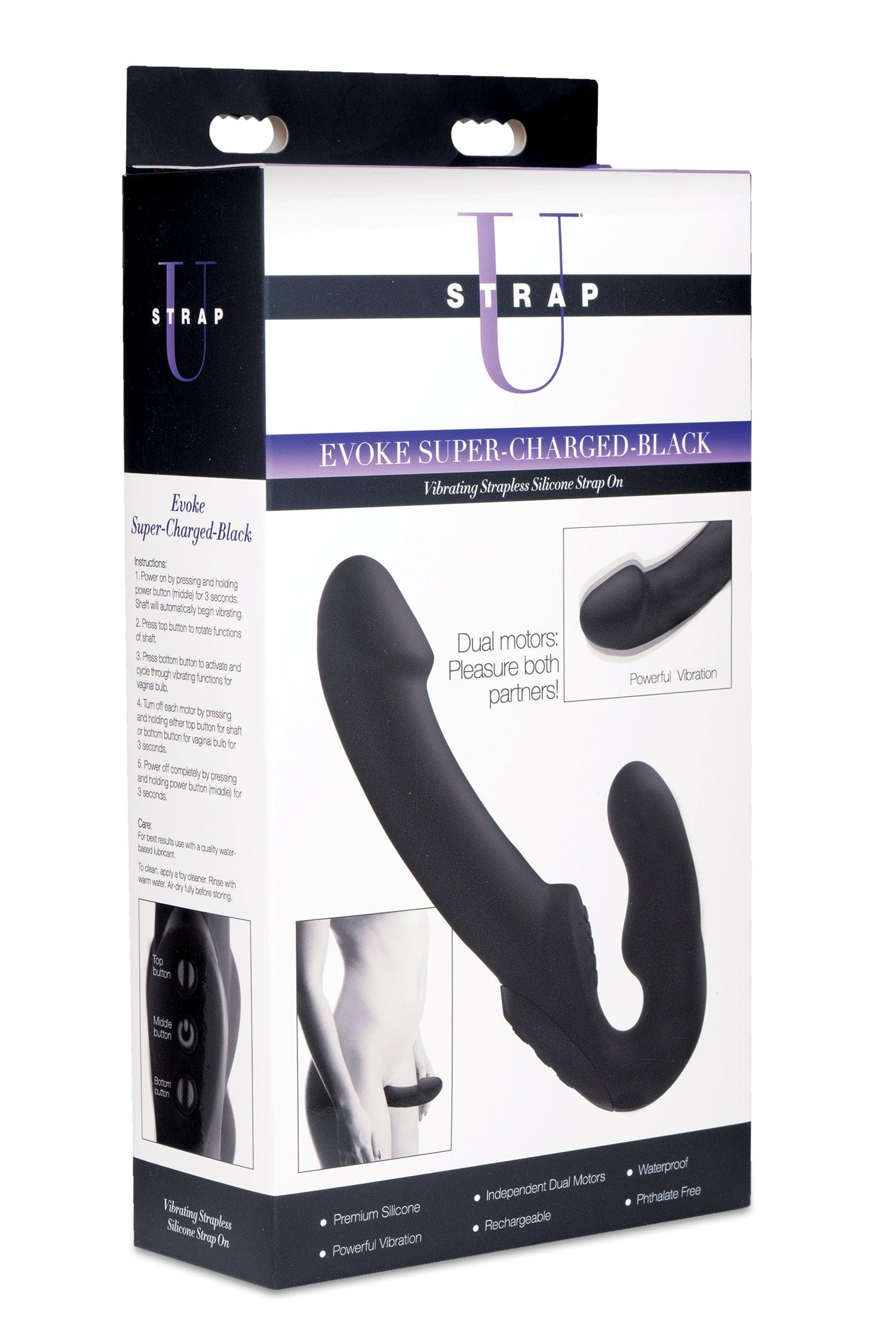 Страпон двойной Evoke Vibrating Strapless Strap-On - Черный