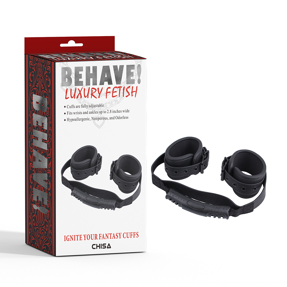 Фіксатори для рук Chisa Behave! Ignite Your Fantasy Cuffs з тримачем, чорні