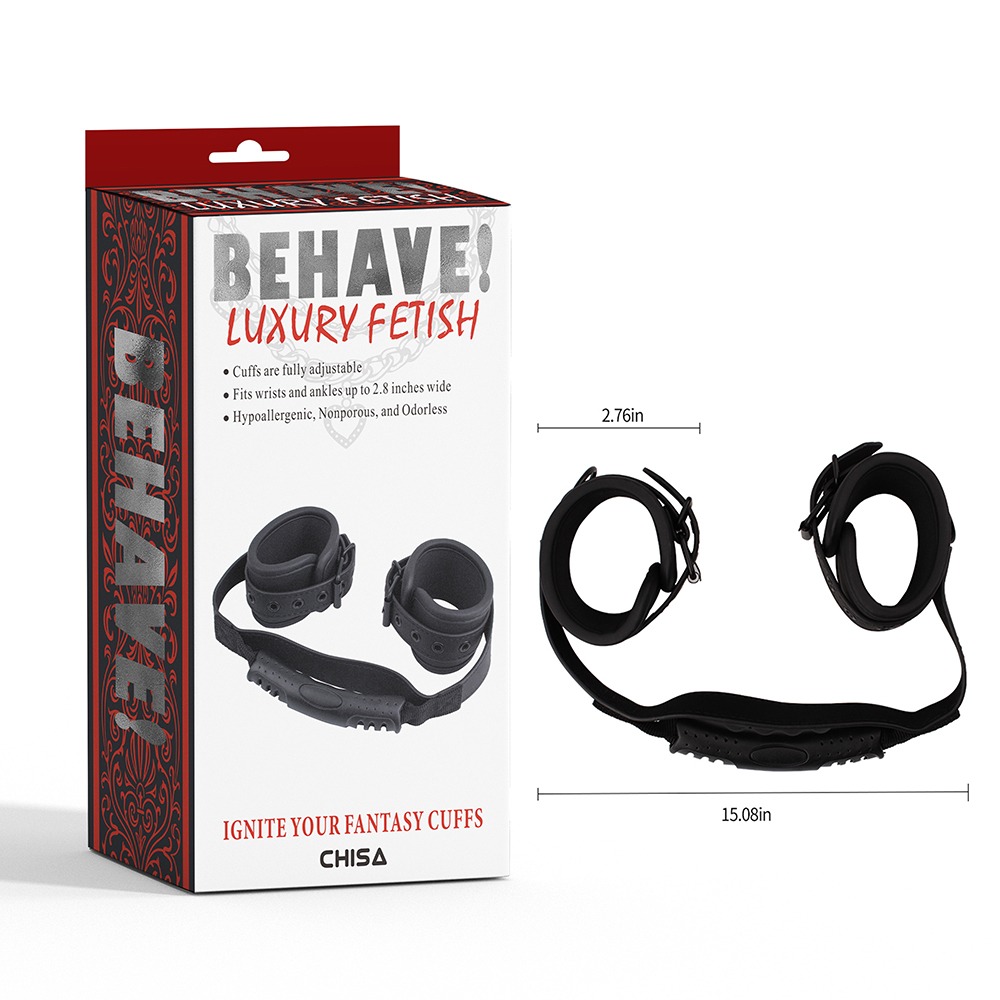 Фіксатори для рук Chisa Behave! Ignite Your Fantasy Cuffs з тримачем, чорні