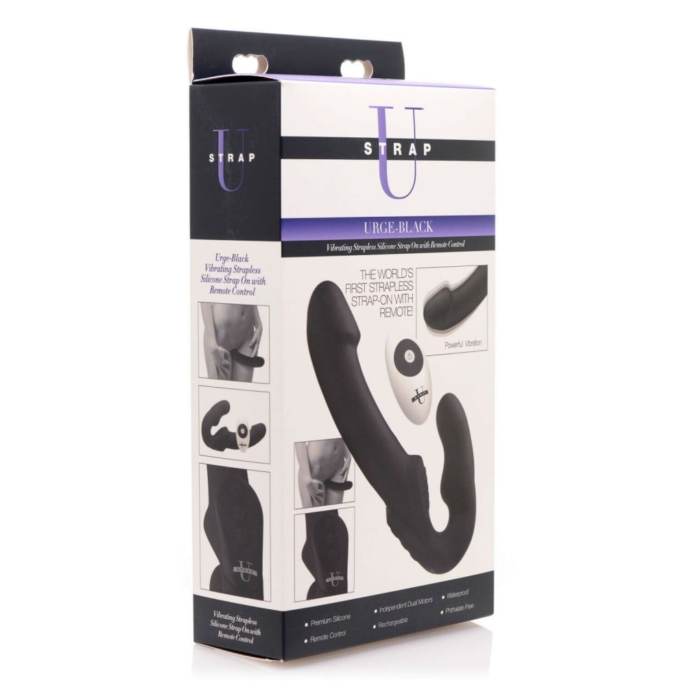 Безремневий страпон із пультом Urge Strapless Strap-On Vibrator чорний