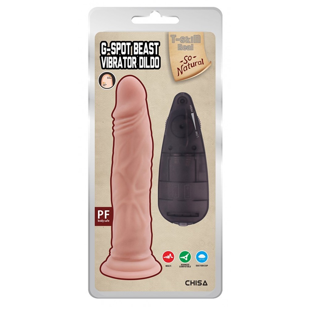 Вибратор реалистичный с присоской Chisa T-skin ReaL, на пульте, бежевый, 21.4 х 4 см
