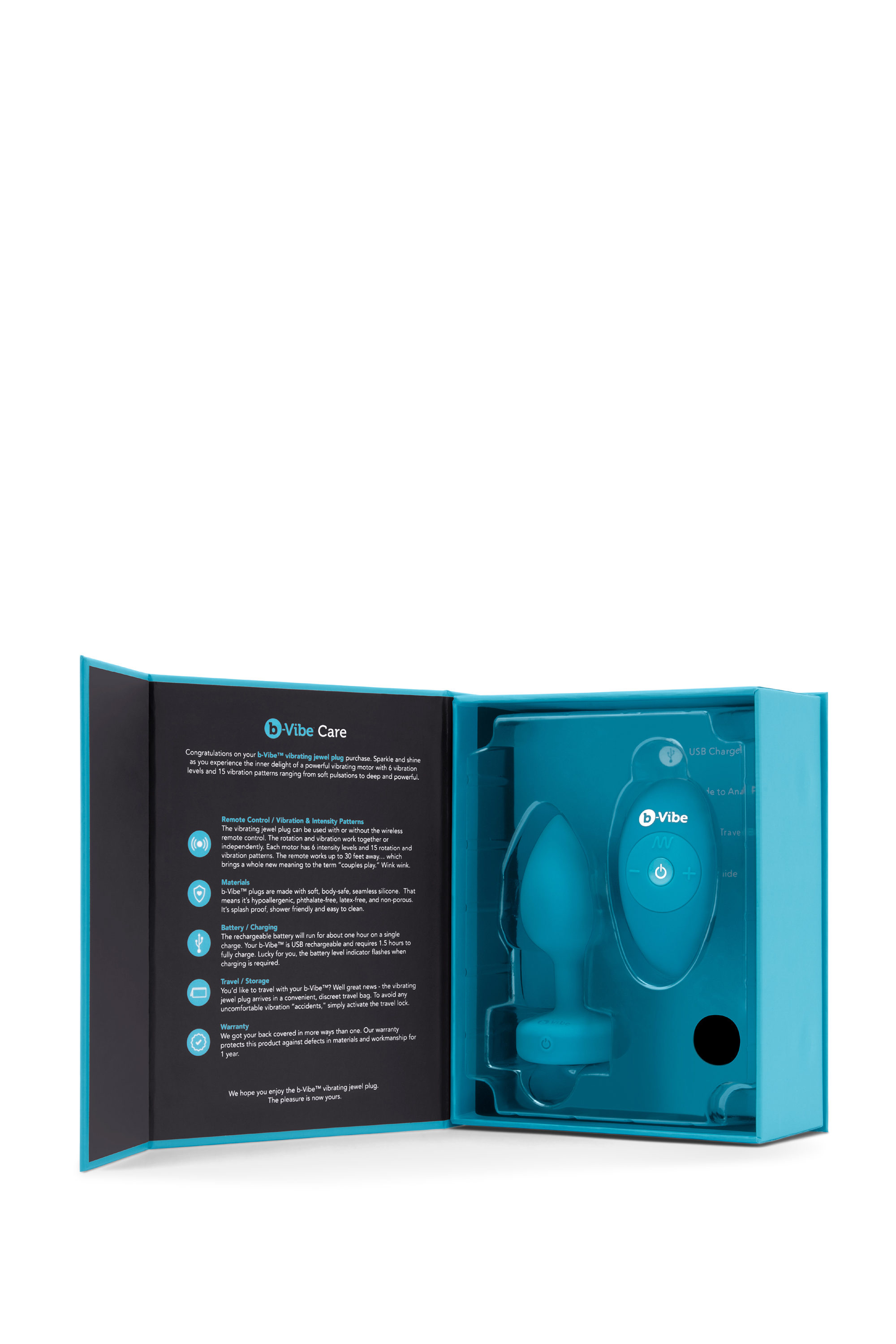 Анальна пробка з вібрацією та каменем B-Vibe - Vibrating Jewel Plug S/M, синя