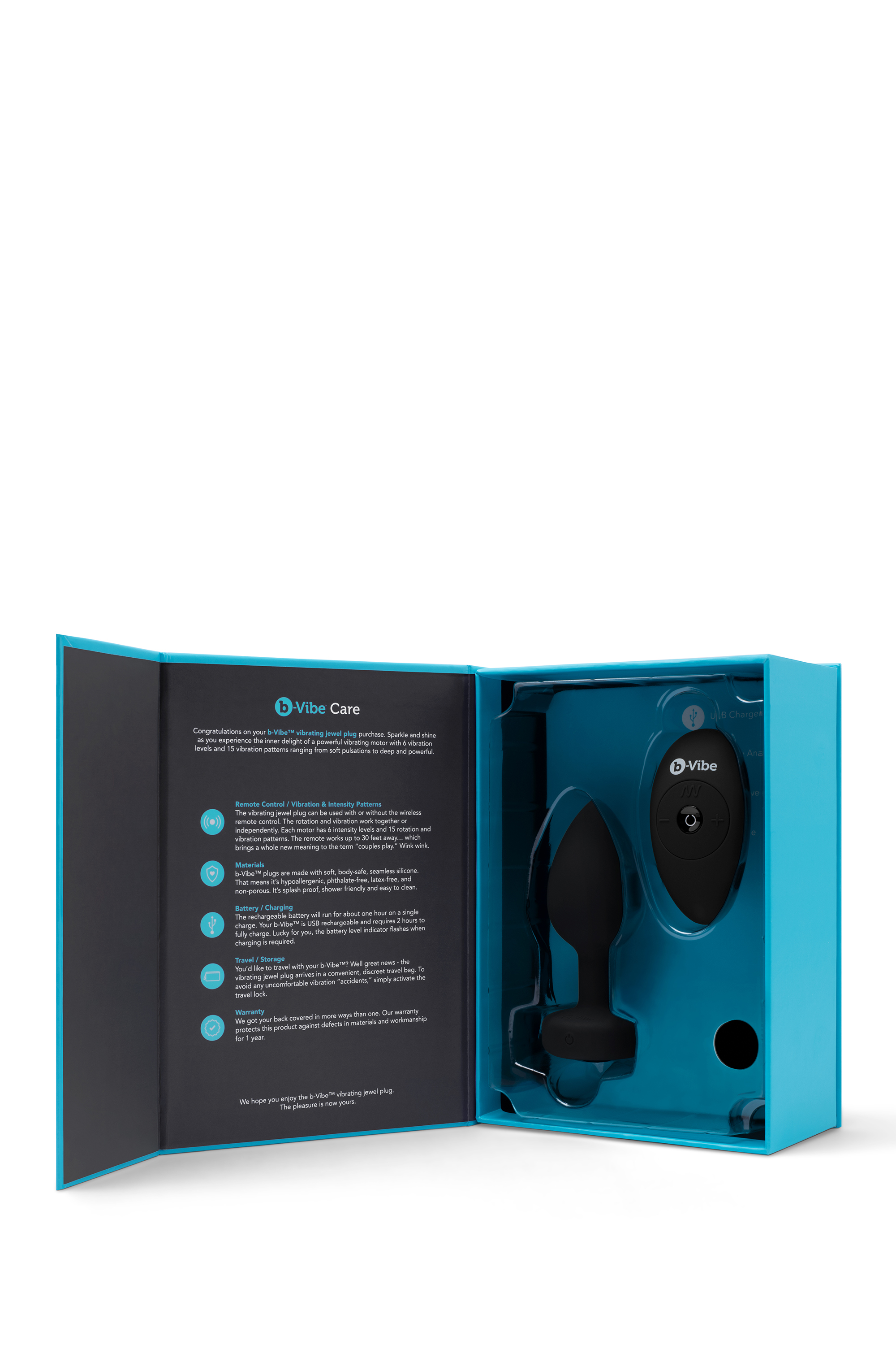 Анальная пробка с камнем с вибрацией M/L B-Vibe с дистанционным пультом управления, черная