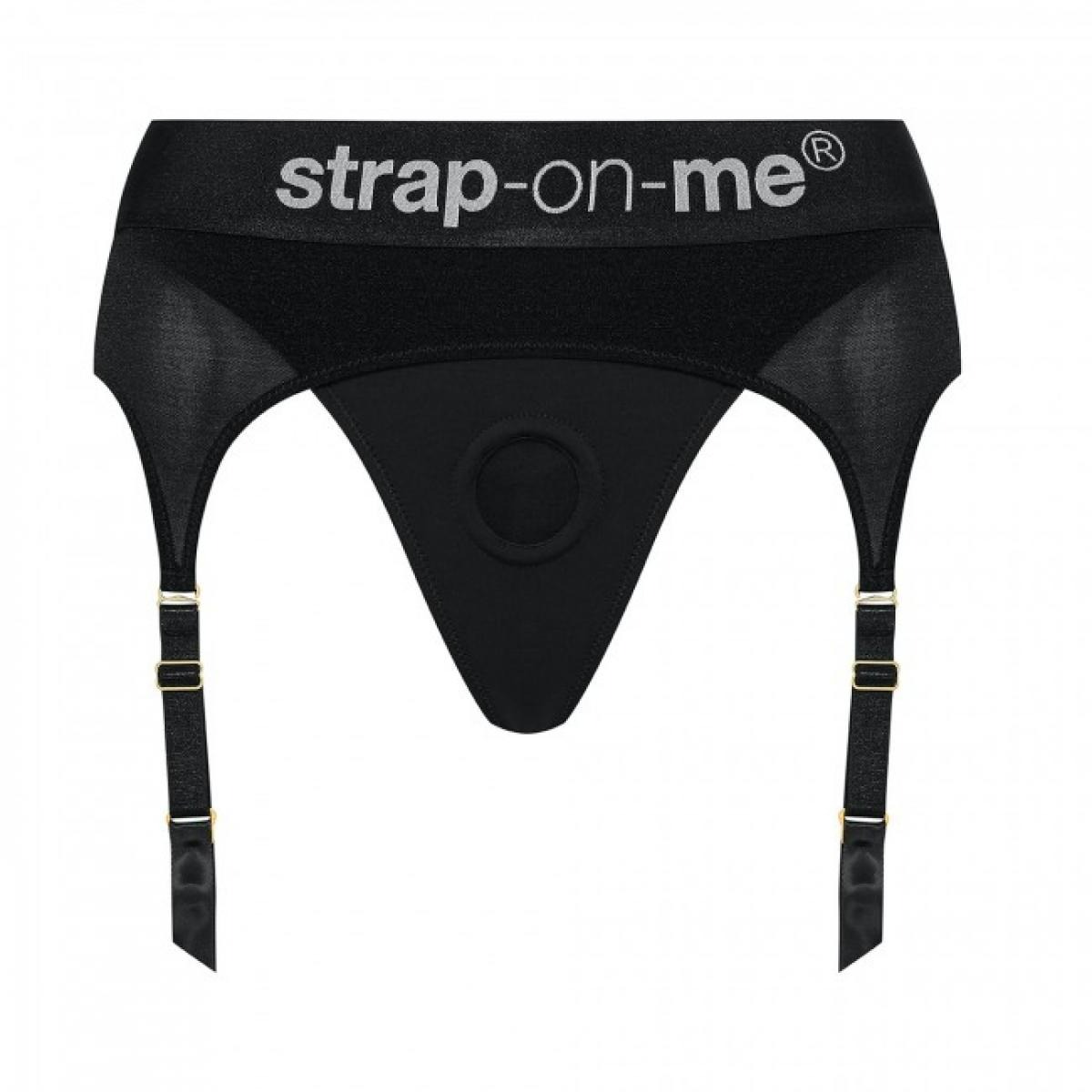 Трусики для страпона, M, с подвязками для чулок Strap-On-Me черные