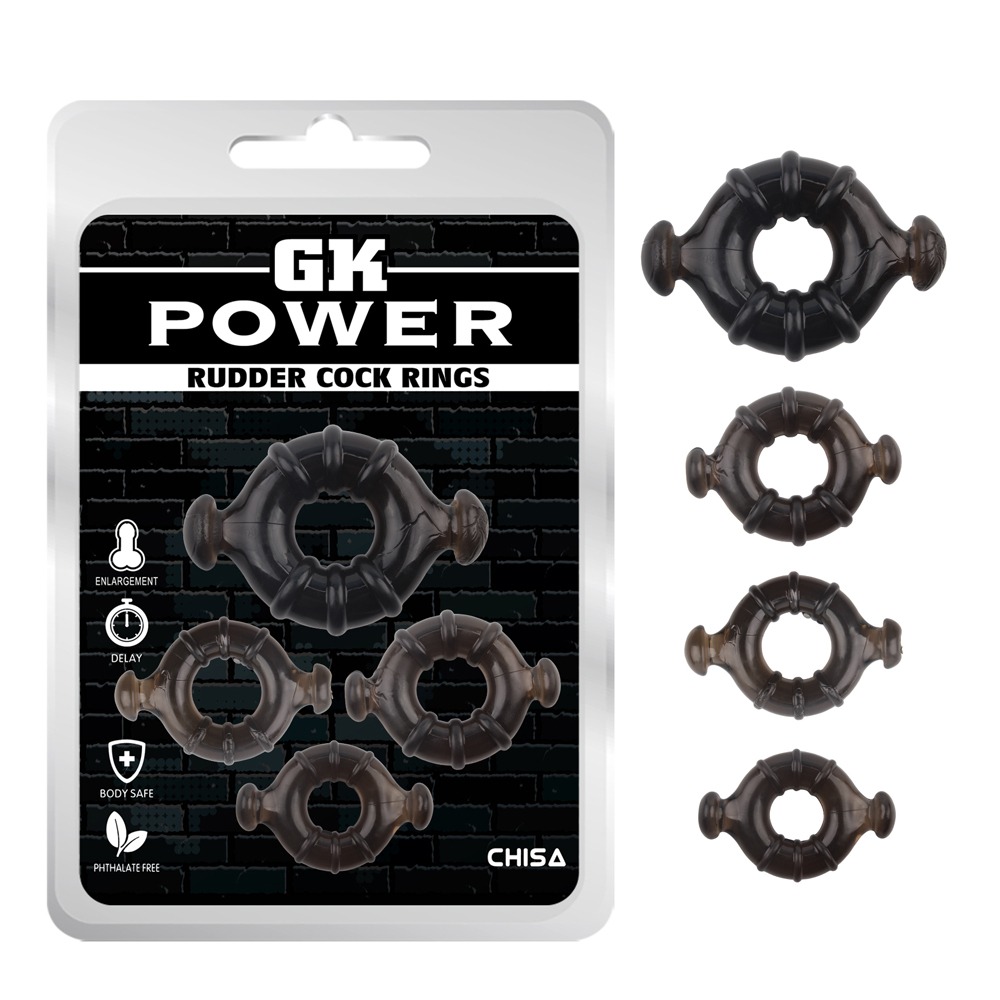 Набір ерекційних кілець Chisa GK Power Rudder Cock Rings різного діаметру, чорний